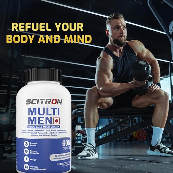 Scitron Multi Men Once Daily Multi-Vitamin Formula (32 Vitamins & Minerals, Support for Immune, Brain & Eye) - 60 Tablets - Thumbnail